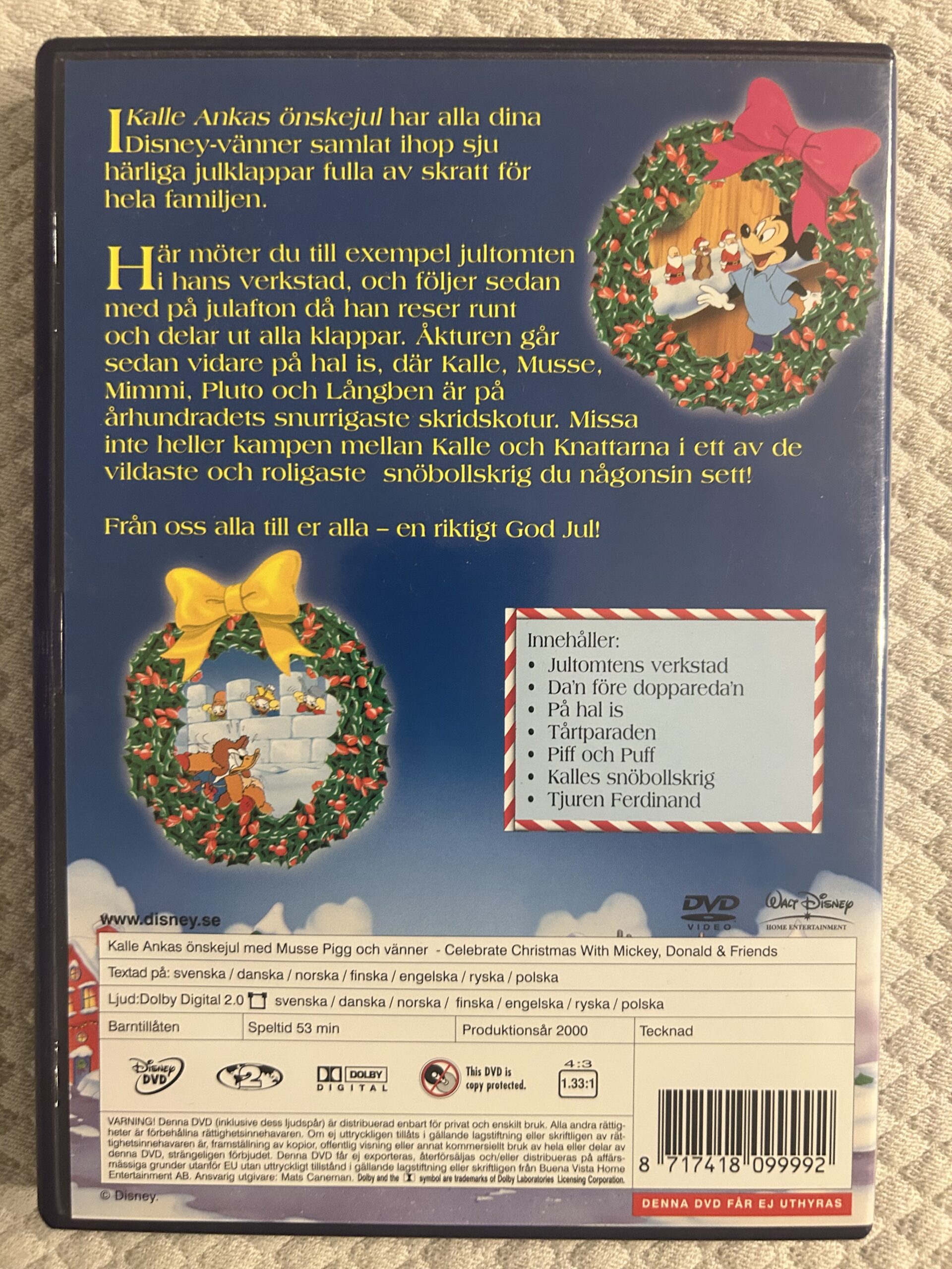 Kalle Ankas önskejul med Musse Pigg och vänner – Animerad / Familj / Julfilm – DVD – 2000 – Region 2 (PAL) - Bild 2