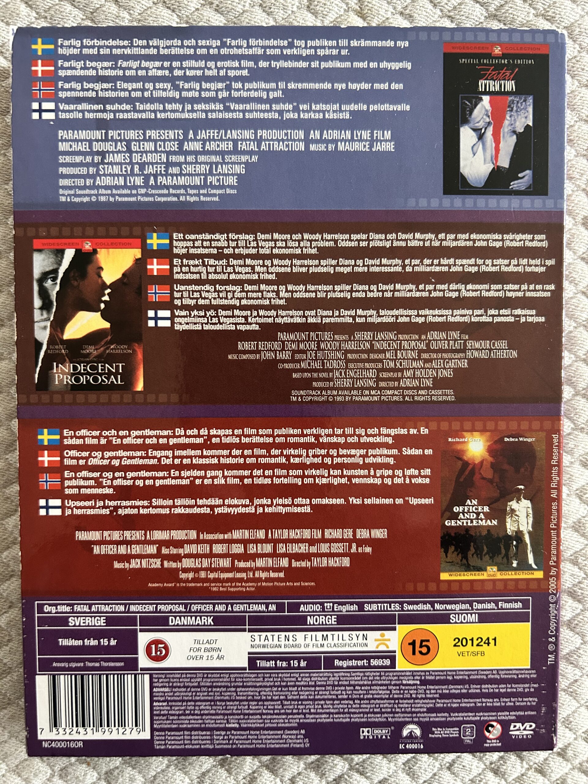 Fatal Attraction / Indecent Proposal / An Officer and a Gentleman – DVD Box Set Romantik & Drama Collection Region 2 - Bild 2