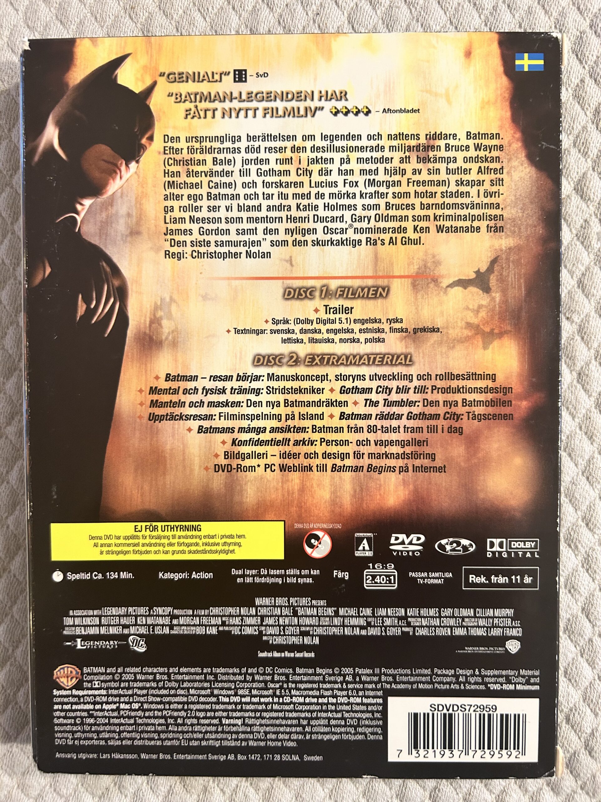 Batman Begins (2005) Action / Superhjälte / Äventyr – Region 2 PAL DVD 2-Disc Specialutgåva - Bild 2