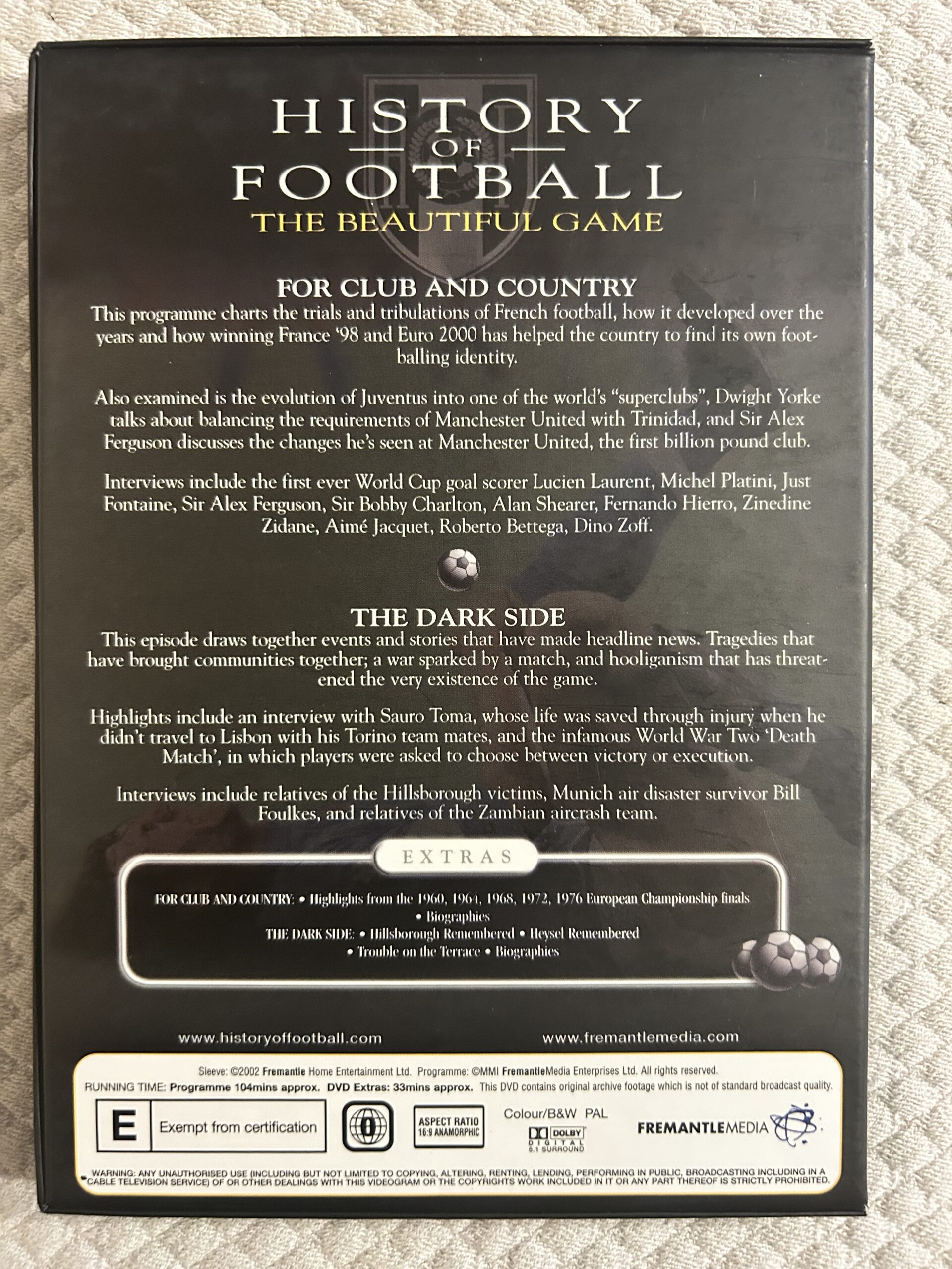 History of Football: The Beautiful Game – For Club and Country & The Dark Side (2002) Dokumentär / Sport / Fotboll – Region 2 PAL DVD - Bild 2