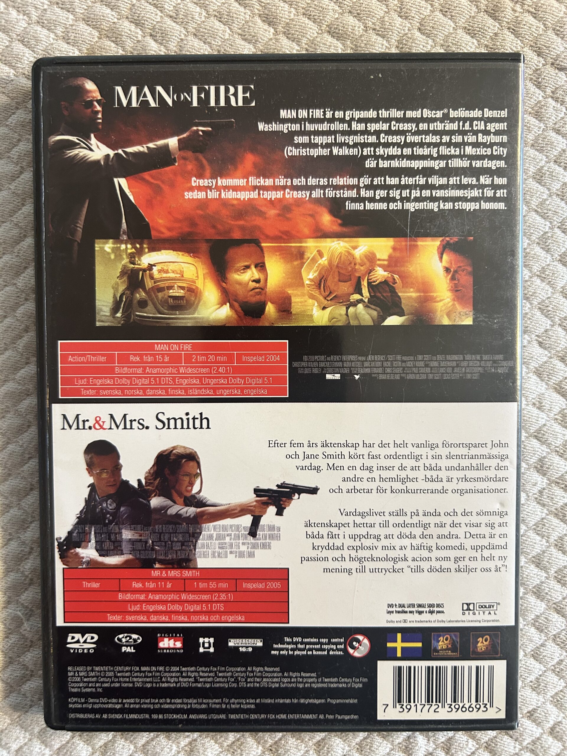 Man on Fire (2004) Action/Thriller & Mr. & Mrs. Smith (2005) Actionkomedi/Thriller – Region 2 PAL DVD - Bild 2