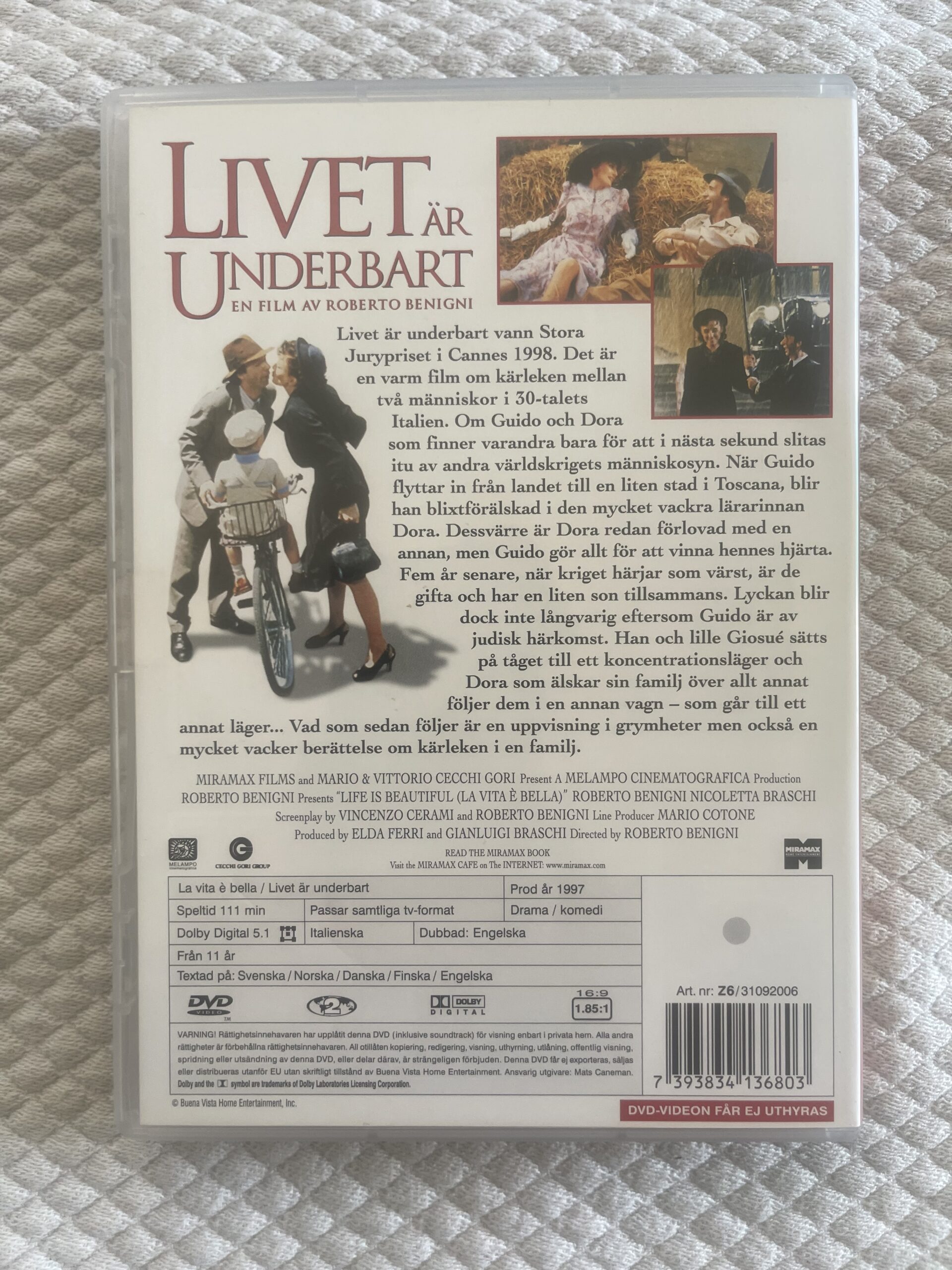 Livet är underbart (1997) Drama/Komedi DVD Region 2 PAL – Oscarvinnande Klassiker - Bild 2